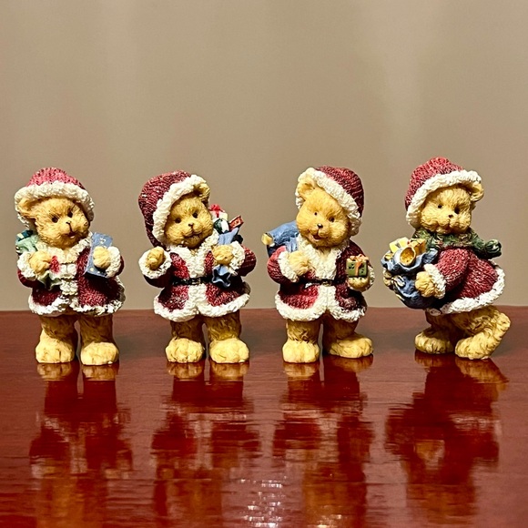 Vintage Home Interiors Christmas Santa Teddy Bear Figurines Textured Set of 4 - Picture 2 of 6